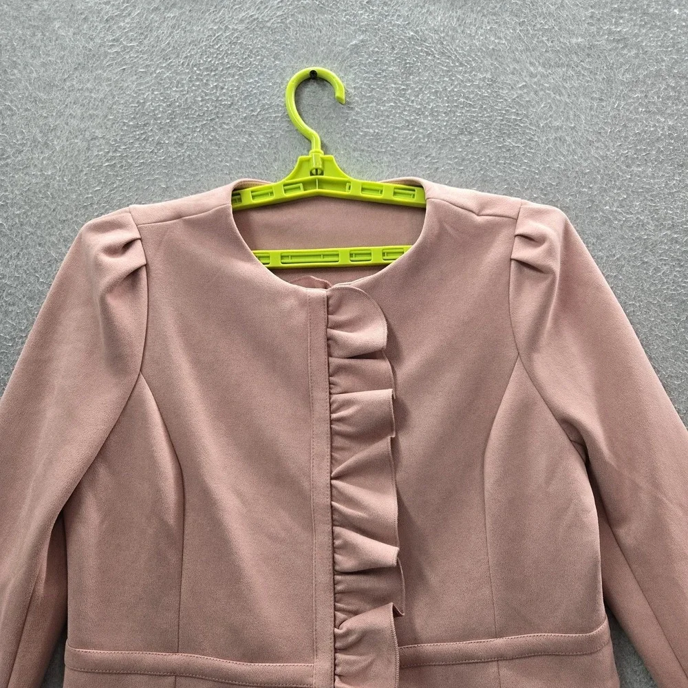 Liz Claiborne Women Jacket S Pink‎ Office Preppy Ruffle Cropped NWT